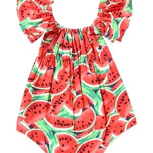 Baby Watermelon Printed Ruffle Bodysuit & Headband